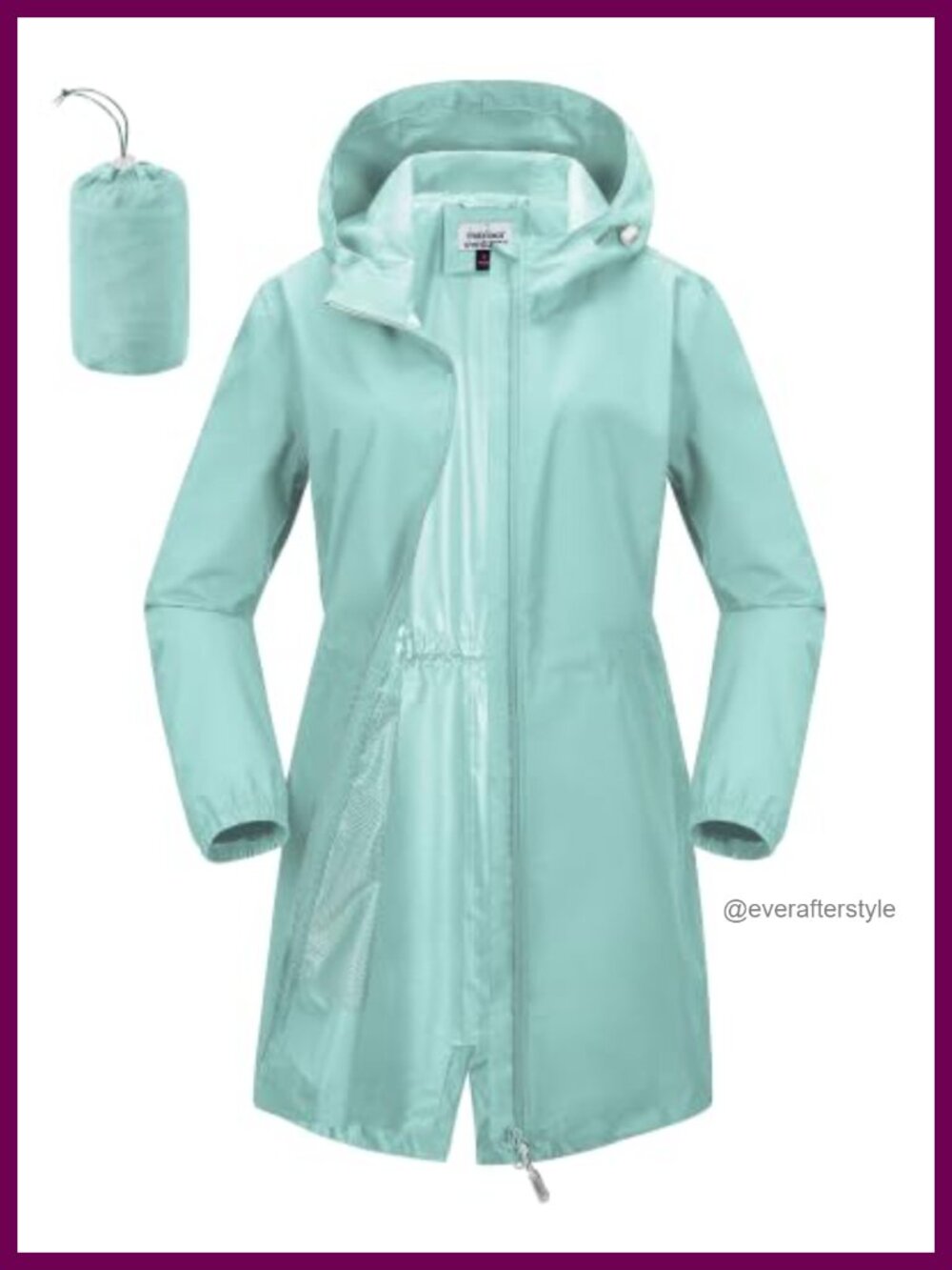 Women's Waterproof Long Rain Jacket Hooded Packable Lightweight
